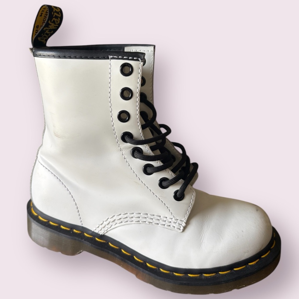 Dr. Martens White Combat Boots with Black Laces